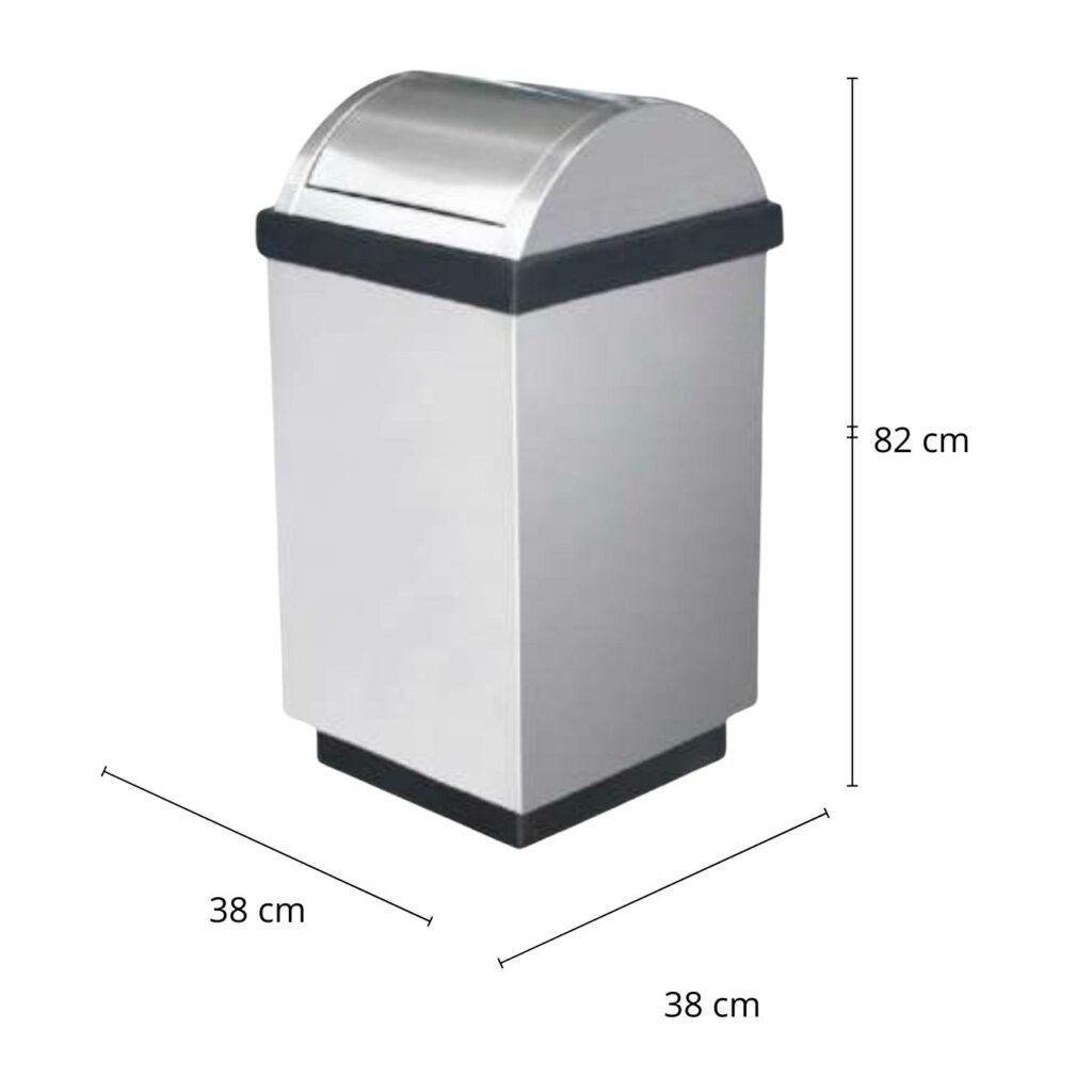 Basurero / Bote de Basura en Acero Inoxidable Cuadrado Tapa Curva Balancín de 38 cm x 82 cm y de 110 litros. Clave: G-110306 1